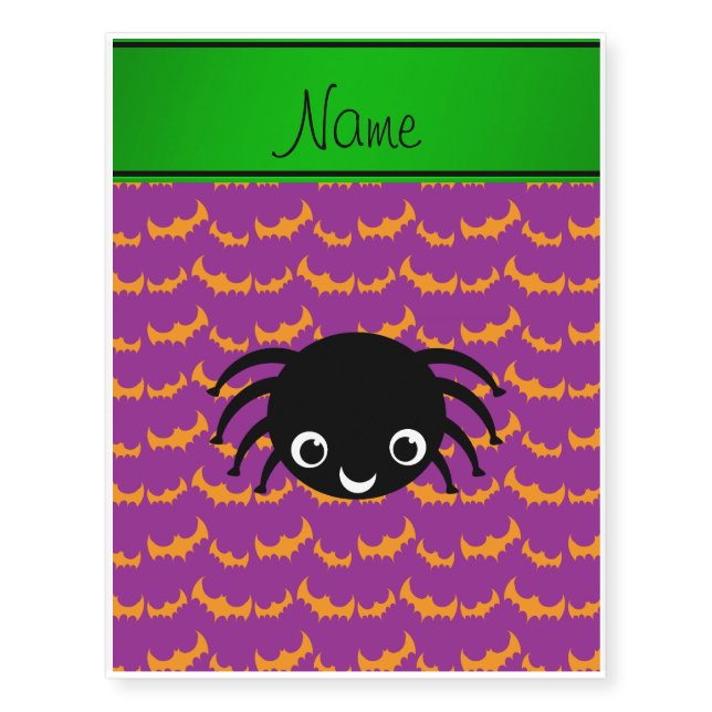 Personalized name spider orange purple bats temporary tattoos (Front)