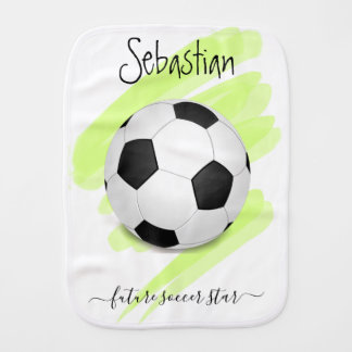 Personalized Name Sporty Black White Soccer Ball  Baby Burp Cloth