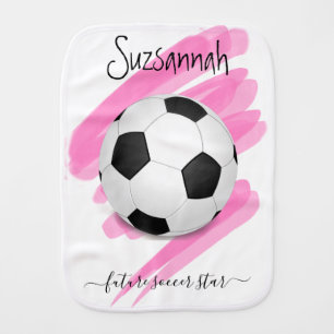Personalized Name Sporty Black White Soccer Ball Baby Burp Cloth