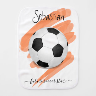 Personalized Name Sporty Black White Soccer Ball Baby Burp Cloth