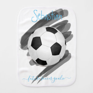 Personalized Name Sporty Black White Soccer Ball Baby Burp Cloth