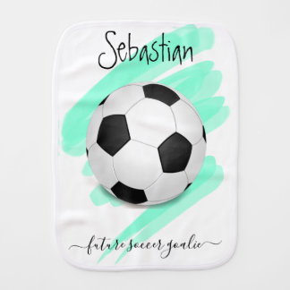 Personalized Name Sporty Black White Soccer Ball  Baby Burp Cloth