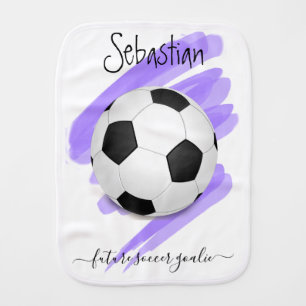 Personalized Name Sporty Black White Soccer Ball Baby Burp Cloth