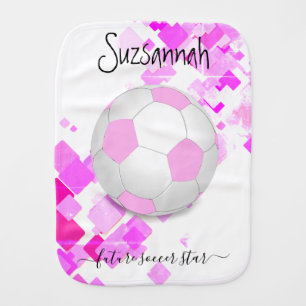 Personalized Name Sporty Pink Chips Soccer Ball Baby Burp Cloth