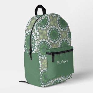 Personalized Name Spring Green Abstract Floral Art Printed Backpack