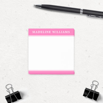 Personalized Name Square Hot Pink Post It Notes by DoodlesGiftShop at Zazzle