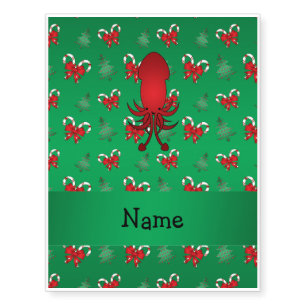 Personalized name squid green candy canes bows temporary tattoos