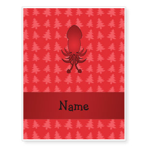 Personalized name squid red christmas trees temporary tattoos