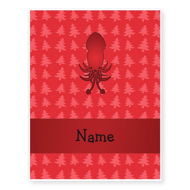 Personalized name squid red christmas trees temporary tattoos (Front)