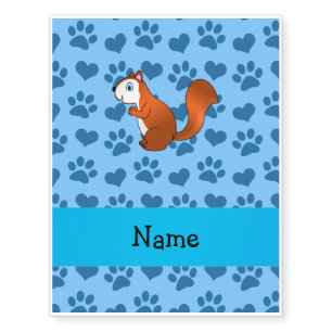 Personalized name squirrel pastel blue paws temporary tattoos
