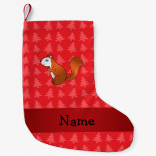 Personalized name squirrel red christmas trees small christmas stocking
