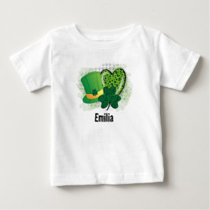 Personalized Name St Patricks Day Shamrock Clover Baby T-Shirt