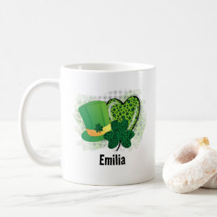 Personalized Name St Patricks Day Shamrock Clover Coffee Mug