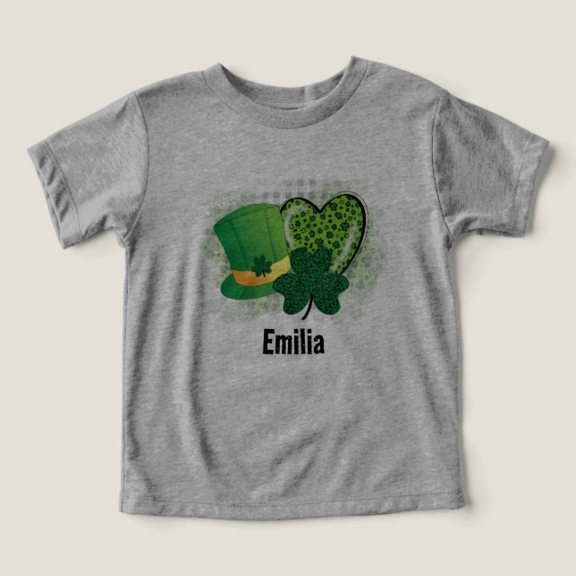 Personalized Name St Patricks Day Shamrock Clover Toddler T-shirt (Design Front)