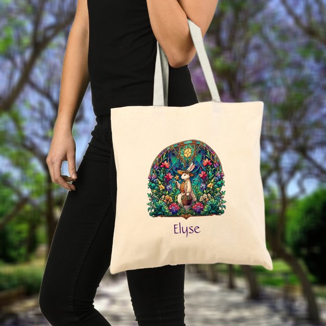 Personalized Name Stained Glass Easter Bunny Tote Bag (Creator Uploaded)