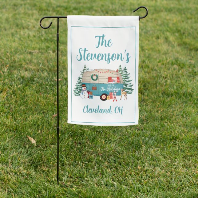 Personalized Name State Christmas Holiday Campers  Garden Flag (In SItu)