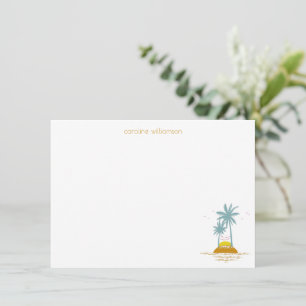 Personalized Name Stationery Beach Palm Tree Cute Note Card