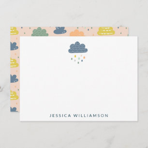 Personalized Name Stationery Cloud Raining Kids Thank You Card