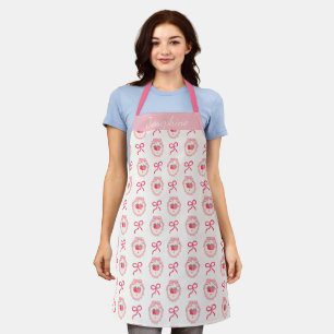 Personalized Name Strawberry Coquette Bow Pink Apron