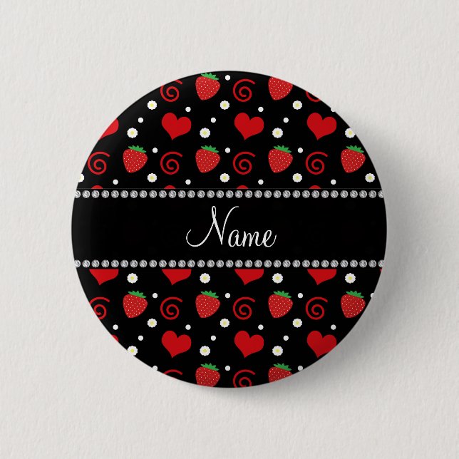 Personalized name strawberry flowers swirls button (Front)