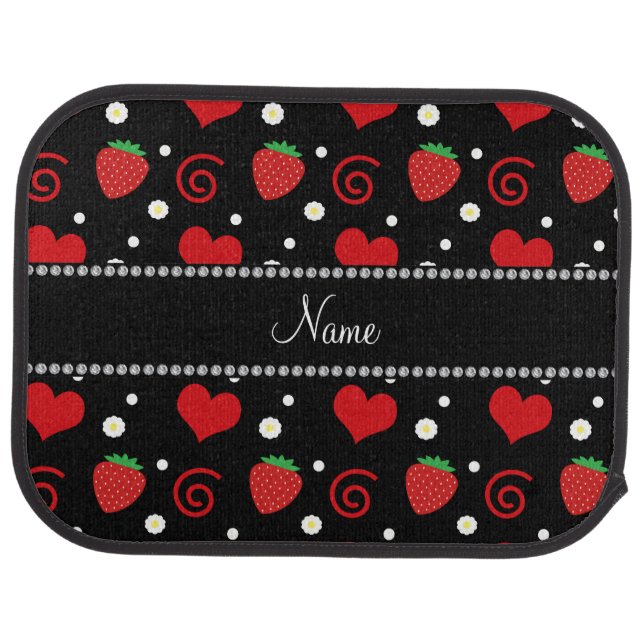 Personalized name strawberry flowers swirls car floor mat (Rear)