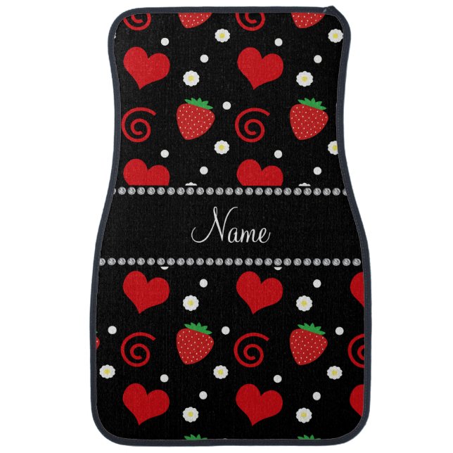 Personalized name strawberry flowers swirls car mat (Front)