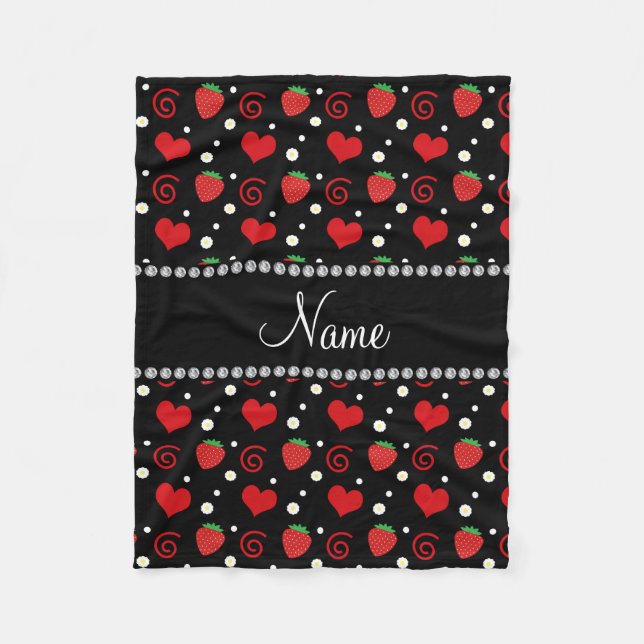 Personalized name strawberry flowers swirls fleece blanket (Front)