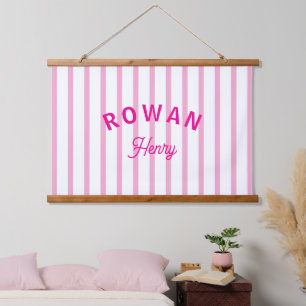 Personalized Name Striped Nursery Baby Girl Room Hanging Tapestry