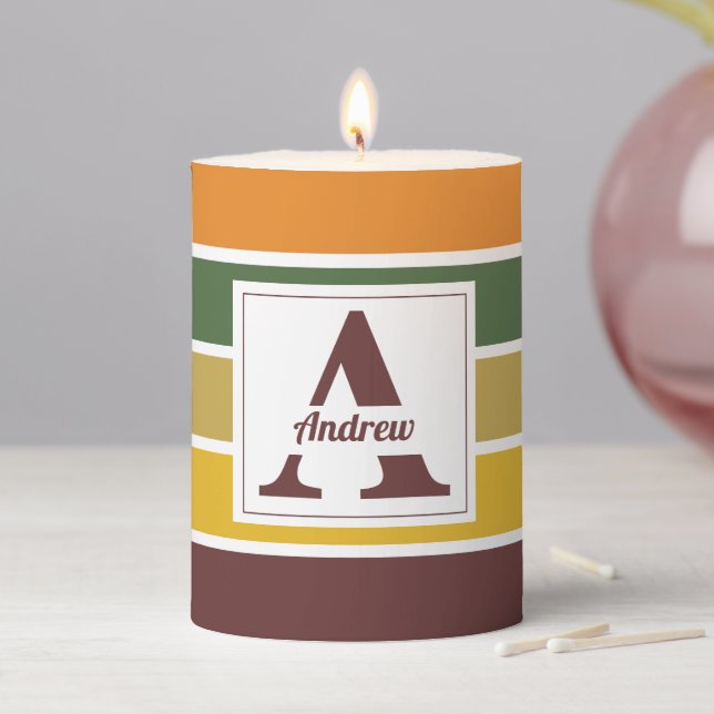 Personalized Name Striped Pattern Custom Gift Pill Pillar Candle (In Situ)