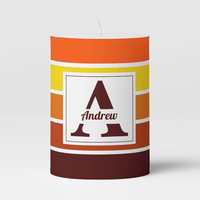 Personalized Name Striped Pattern Custom Gift  Pillar Candle (Front)