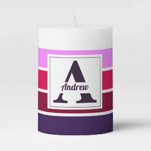 Personalized Name Striped Pattern Custom Gift Pillar Candle