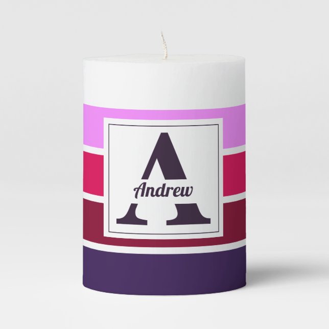 Personalized Name Striped Pattern Custom Gift  Pillar Candle (Front)