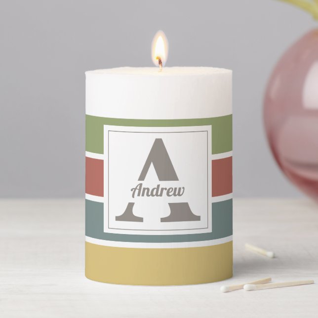 Personalized Name Striped Pattern Custom Gift  Pillar Candle (In Situ)