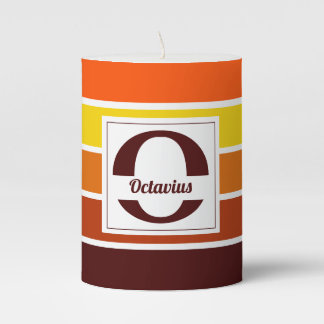 Personalized Name Striped Pattern Custom Gift  Pillar Candle