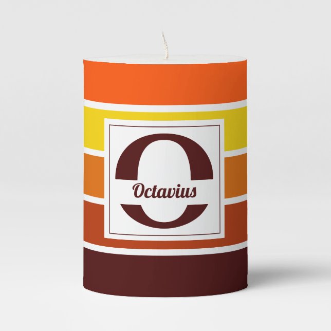 Personalized Name Striped Pattern Custom Gift  Pillar Candle (Front)