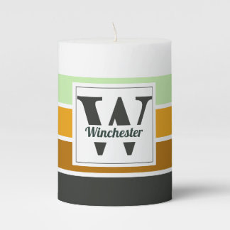 Personalized Name Striped Pattern Custom Gift Pillar Candle