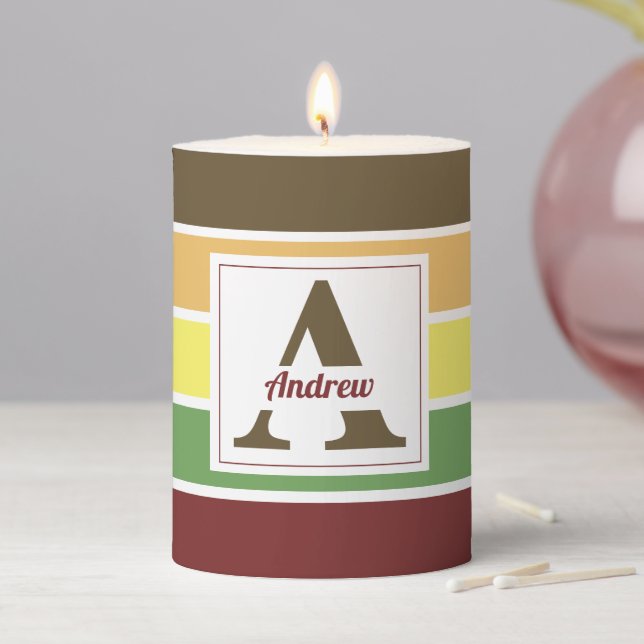 Personalized Name Striped Pattern Custom Gift  Pillar Candle (In Situ)