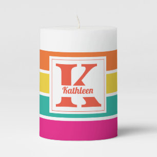 Personalized Name Striped Pattern Custom Gift Pillar Candle