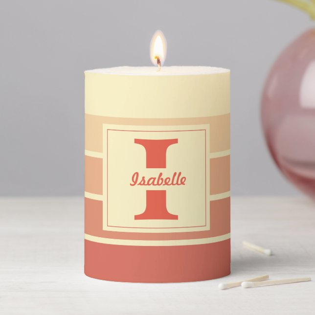 Personalized Name Striped Pattern Custom Gift Pillar Candle (In Situ)