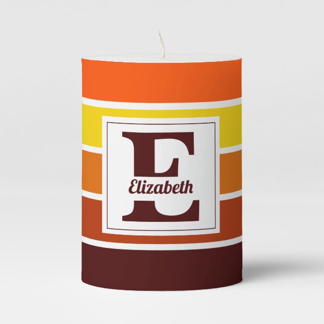 Personalized Name Striped Pattern Custom Gift  Pillar Candle (Front)