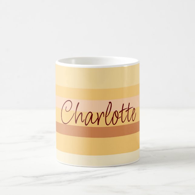 Personalized Name Stylish Beige Stripes Coffee Mug (Center)