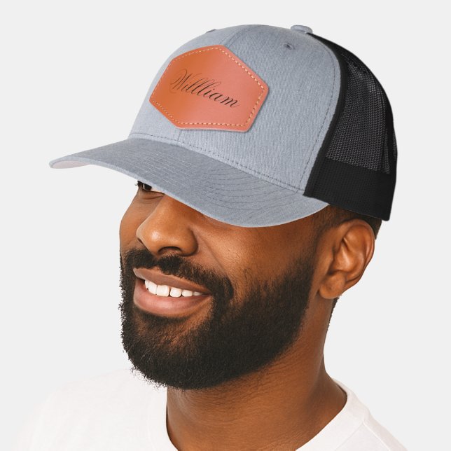 Personalized Name Stylish Leather Patch Hat (Male)