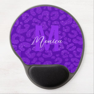 Personalized Name Stylish Purple Glitter Leopard  Gel Mouse Pad