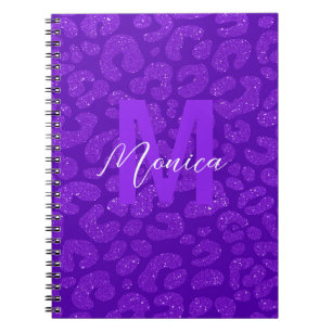 Personalized Name Stylish Purple Glitter Leopard  Notebook