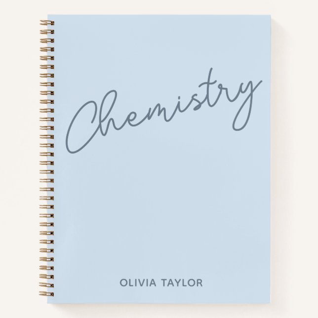 Personalized Name Subject Soft Blue Chemistry Notebook (Front)