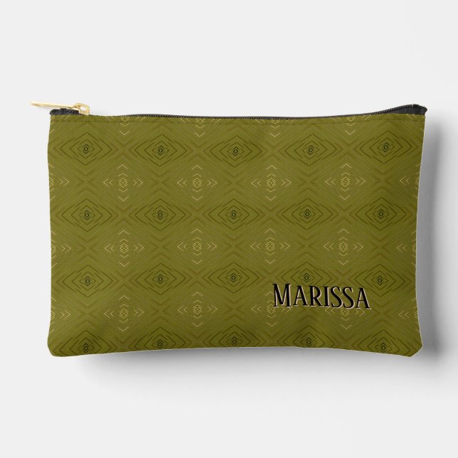 Personalized Name Subtle Diamond Pattern Green Accessory Pouch (Front)