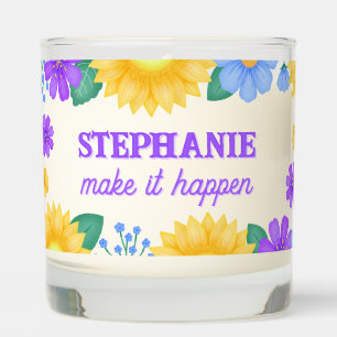 Personalized Name Sunflower Purple Blue Floral Scented Candle