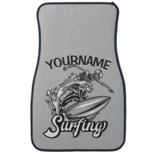 Personalized NAME Surfer Big Wave Skeleton Surfing Car Floor Mat