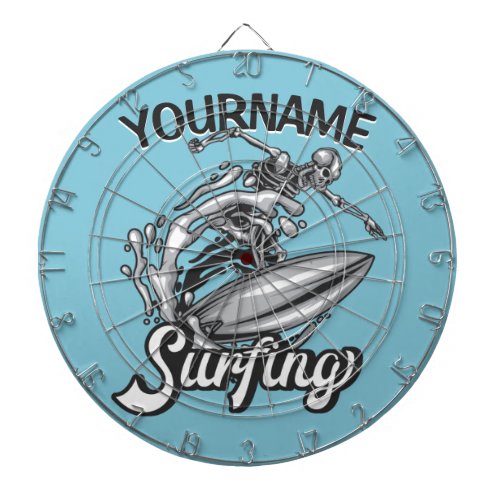 Personalized NAME Surfer Big Wave Skeleton Surfing Dart Board