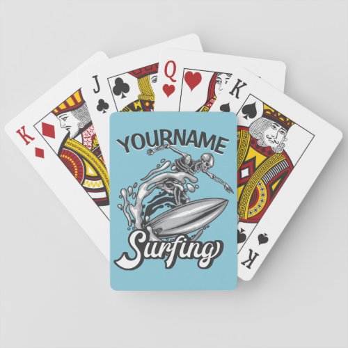 Personalized NAME Surfer Big Wave Skeleton Surfing Poker Cards